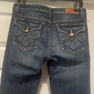 VGS womens jeans medium blue stretch distressed denim size 6 casual straight leg